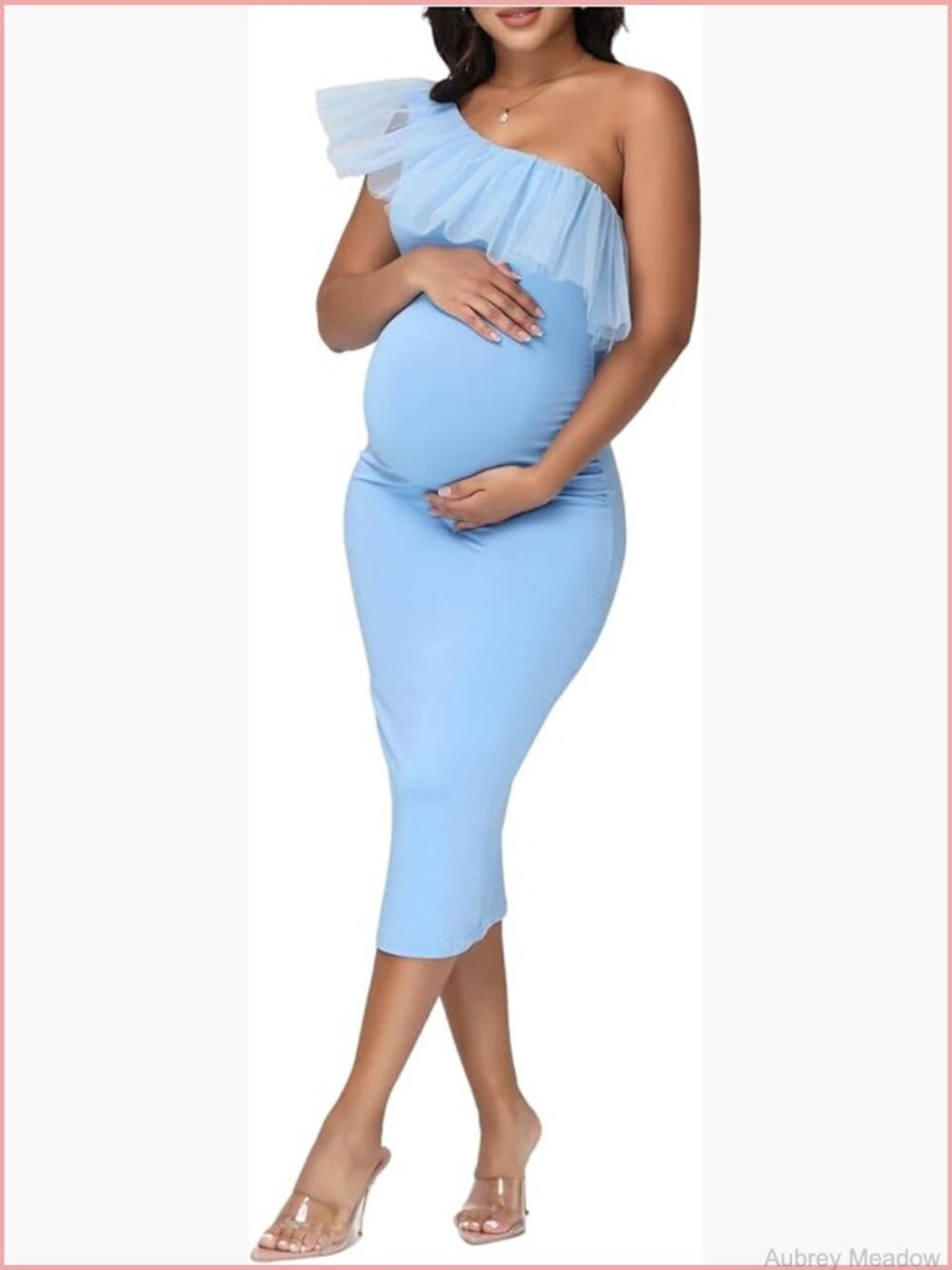 Maternity Ruffle One Shoulder Dress Sleeveless Bodycon Midi